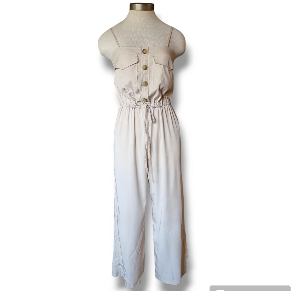 Bershka cream beige spaghetti strap jumpsuit size small